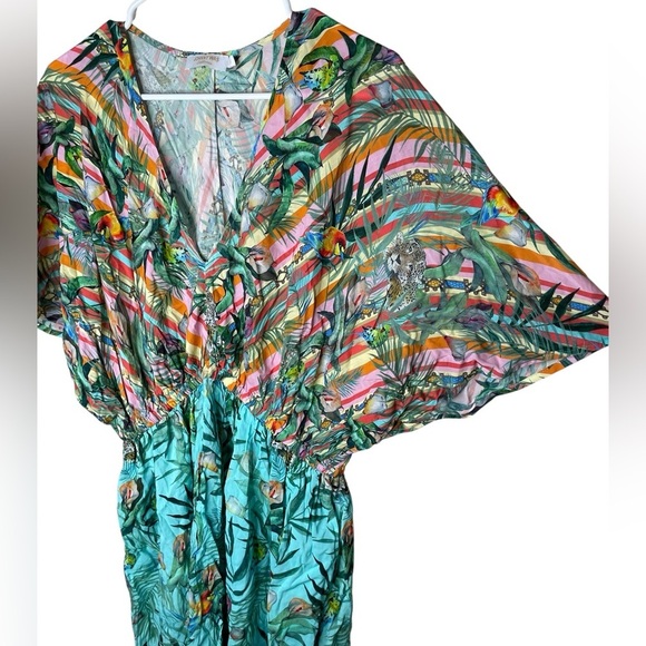 Johnny Was Taina Dolman Swim Cover Up Size Small Kimono Jungle Print Tropical - Picture 4 of 10